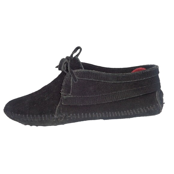 Minnetonka Womens Ankle Boots Moccasins Sz 7 Fringe Lace Up Black - Picture 4 of 9